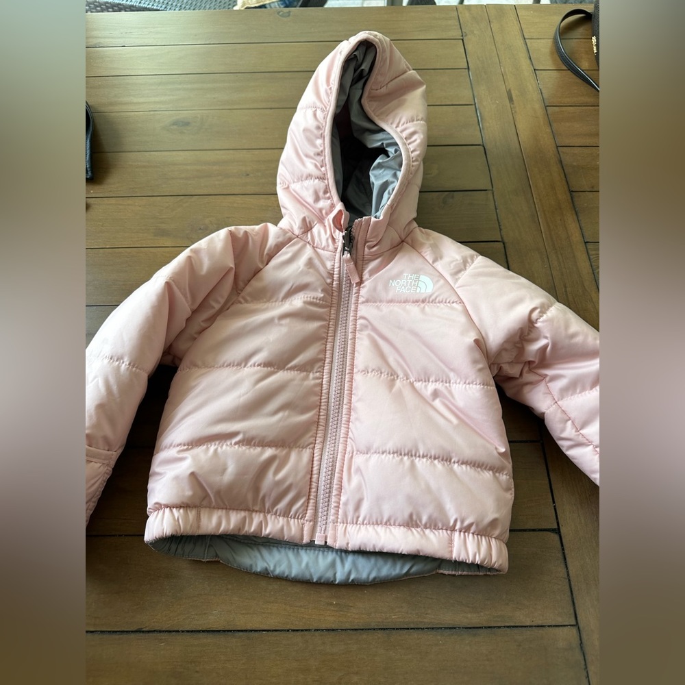 baby girl light pink The North Face winter jacket reversible size 12 months